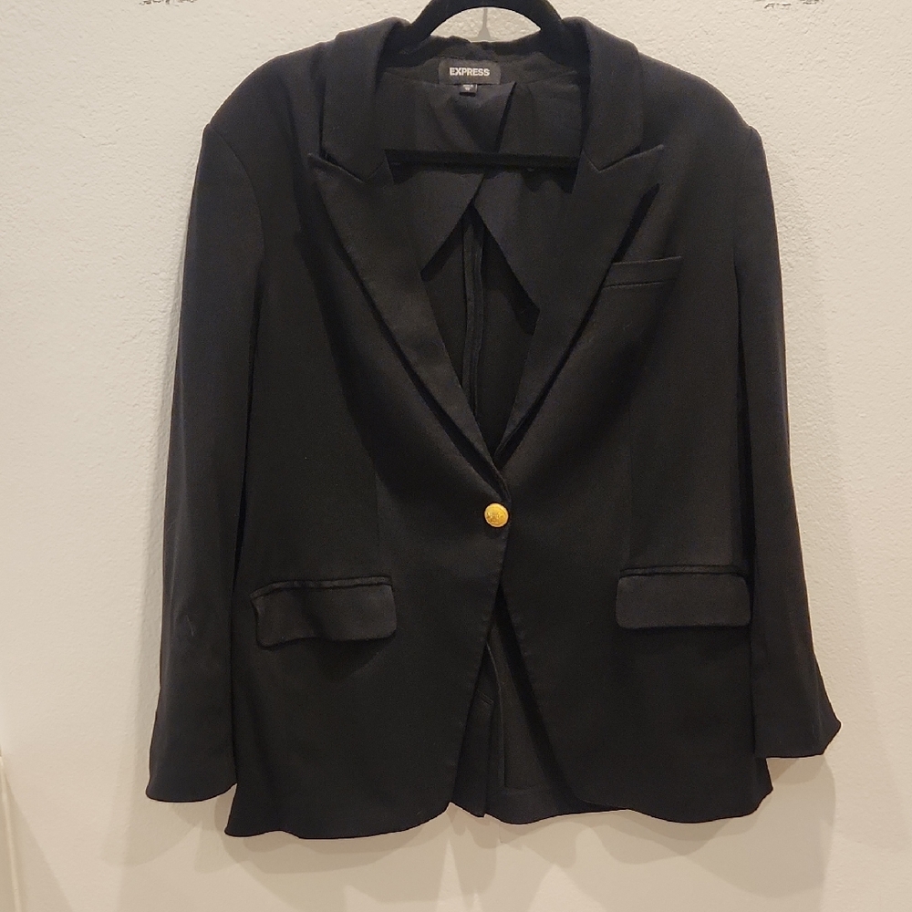 Express Women's Elegant Black Blazer with Gold Button